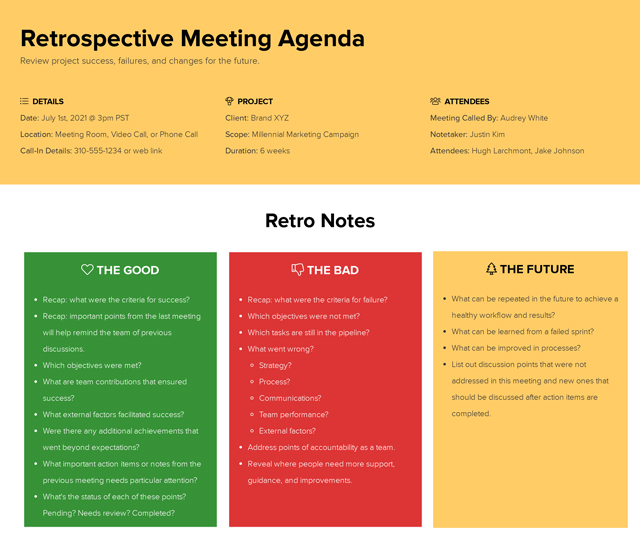 Retrospective Meeting Agenda | Xtensio