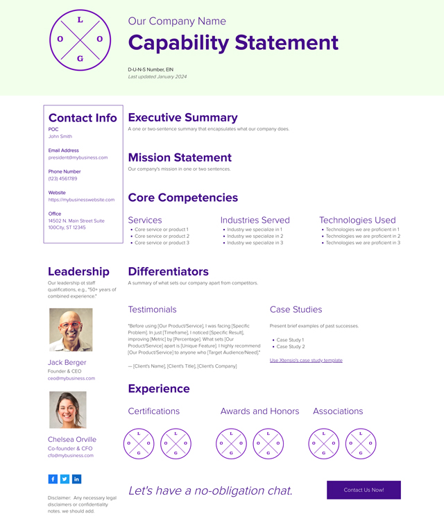 Capability Statement Template | Xtensio