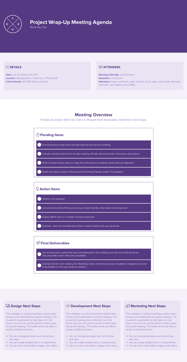 Project Wrap Up Meeting Agenda Xtensio